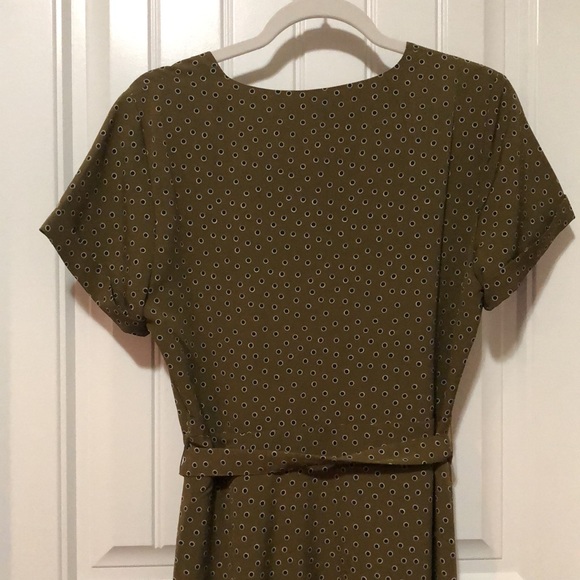 Madison faux wrap v-neck high low dress; short sleeves with cuffs; tie waist; - Picture 6 of 12